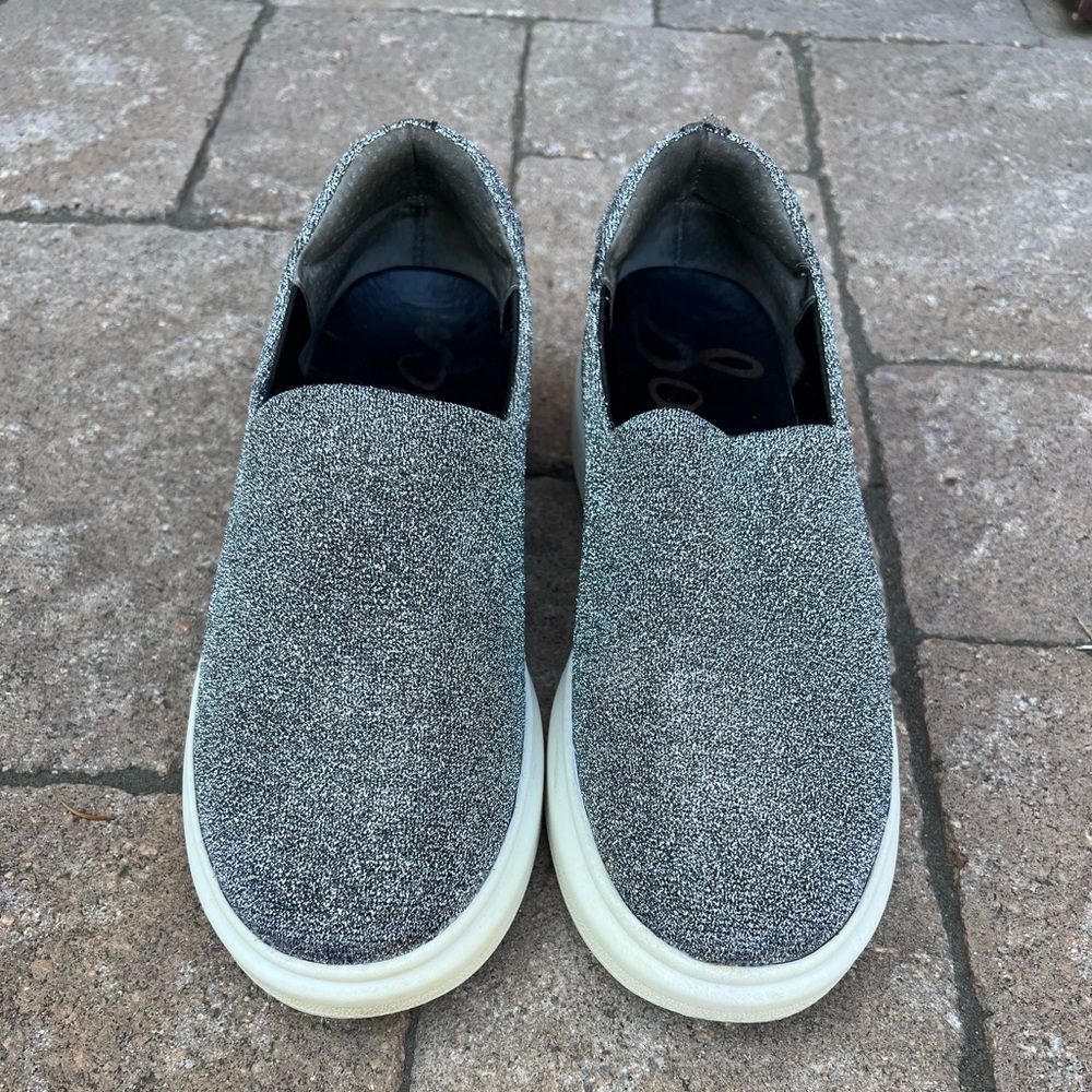 Sam Edelman silver sparkle platform slip on, 8.5W